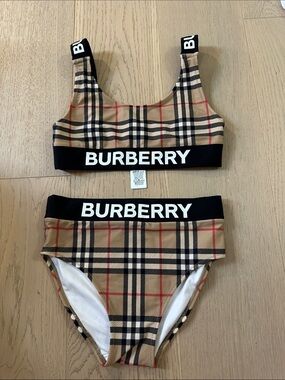 Burberry Beige Black Red Classic Check Bikini Set